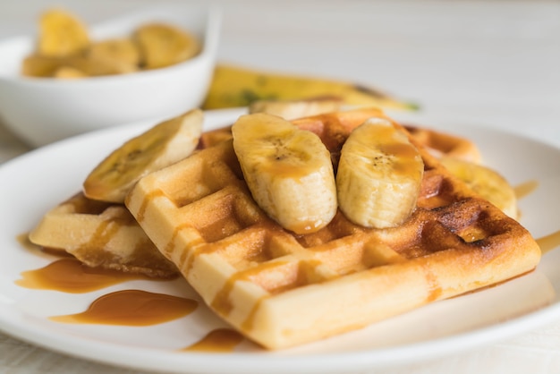 banana waffle with caramel