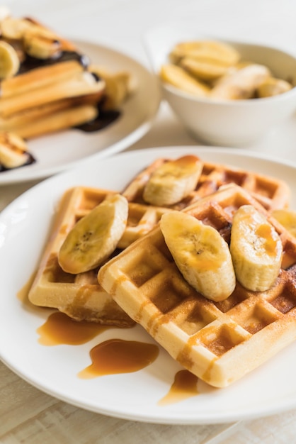 banana waffle with caramel