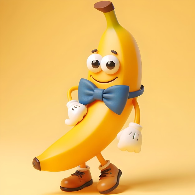 Photo a banana with a blue bow tie and a blue bow tie ai generator