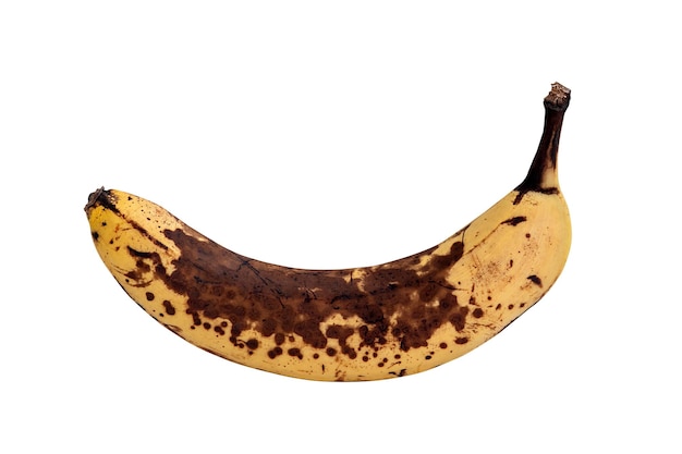 Banana with brown spots isolated on white background