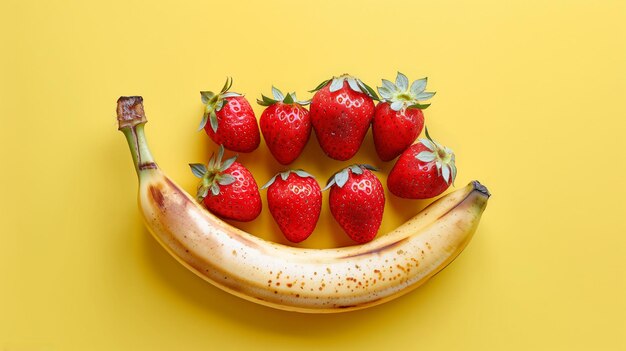 Foto una banana con un mucchio di fragole