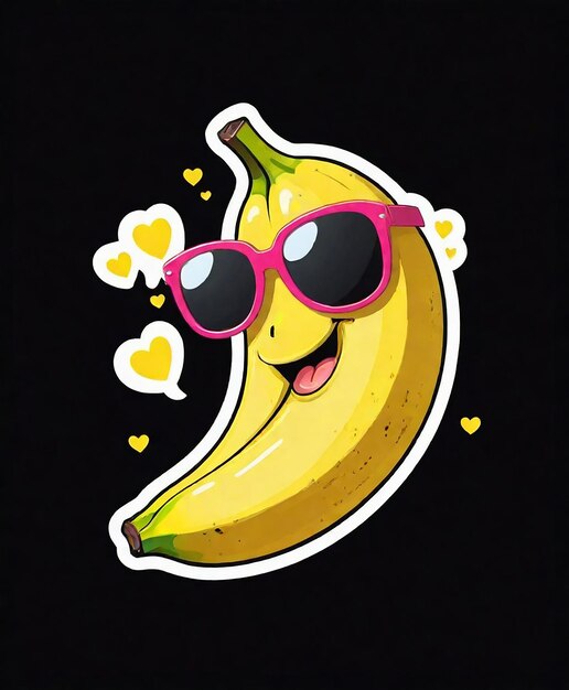 Foto una banana con occhiali da sole e una banana con cuori e cuori