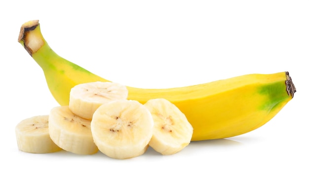 Banana without peel on white background clipping path