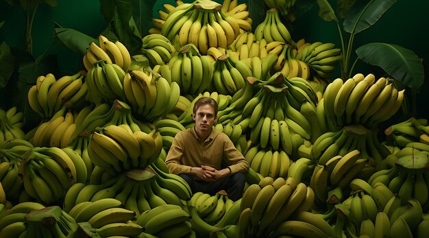 bananas arranged on a green background Generative AI