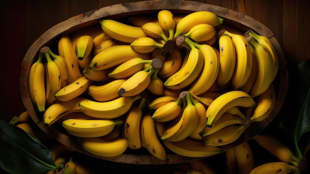 Bananas in a big wooden basket