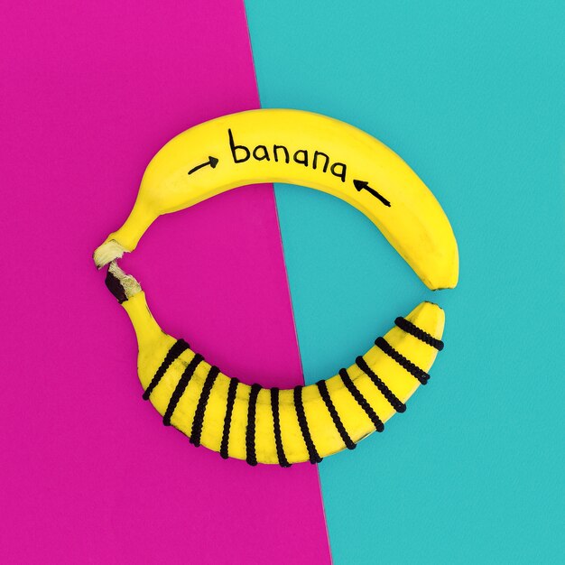 Bananas in bright fashion background. Minimalism style photo