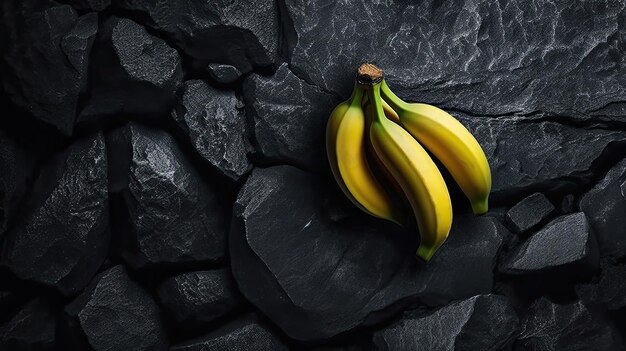 Foto frutta organica fresca di banane su sfondo di superficie in pietra arte generativa di ia