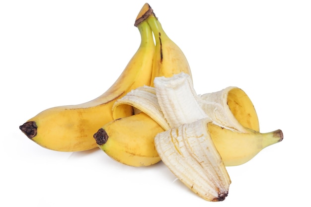 클리핑 패스와 필드의 전체 깊이와 흰색 배경에 고립 된 바나나.