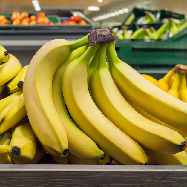 Bananas on the supermarket counter closeup