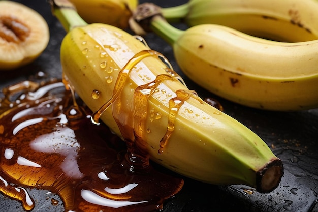 Photo bananas with a drizzle of maple syrup
