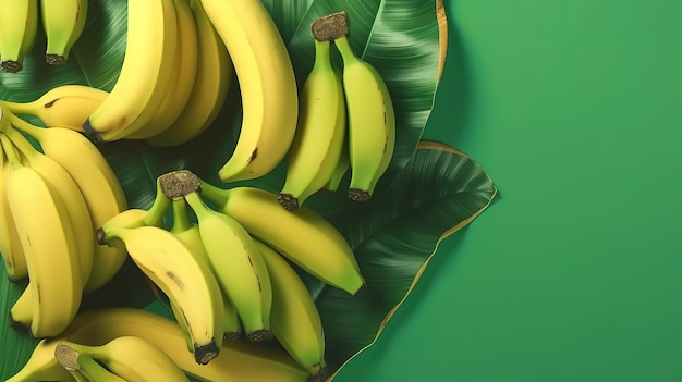 Bananen achtergrond Bananen op een pure groene banner achtergrond Generatieve Ai