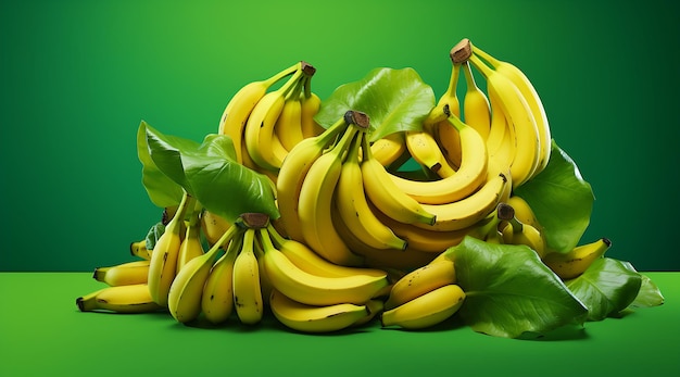 bananen gerangschikt op een groene achtergrond Generatieve AI