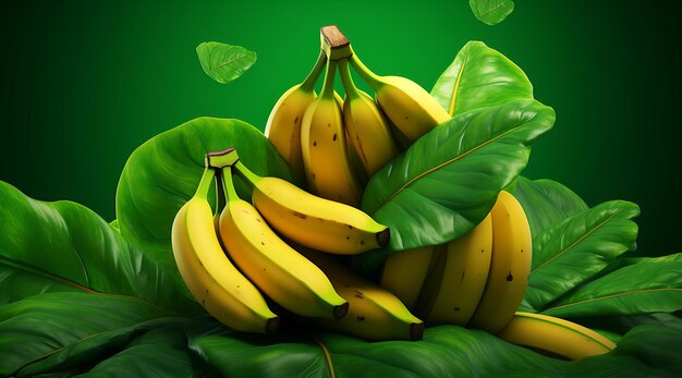 bananen gerangschikt op een groene achtergrond Generatieve AI