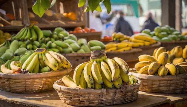 Foto bananen in manden op een plaatselijke markt
