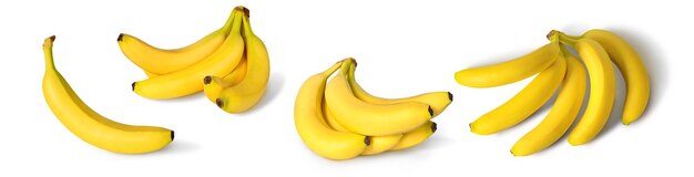 Bananen meerdere trossen op een witte achtergrond Vier in één