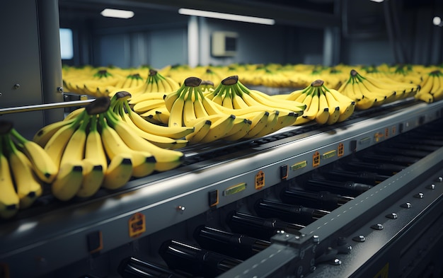 Bananenoogst transportband in verpakkingsfabriek