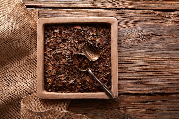 Bancha tea texture on wood