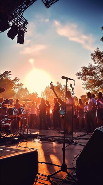 Photo a band is performing on stage with a band on the left