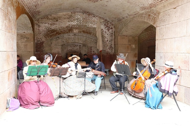 Photo band playing civil war reenactmentfort point san francisco