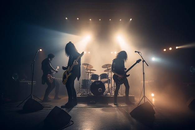 A band playing on stage with a band playing on stage