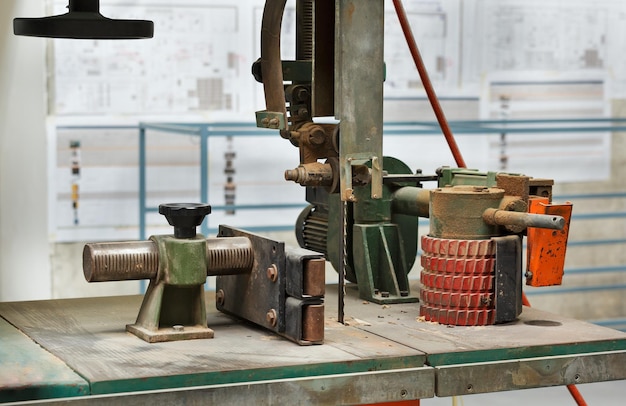 Band saw for cutting wood close up