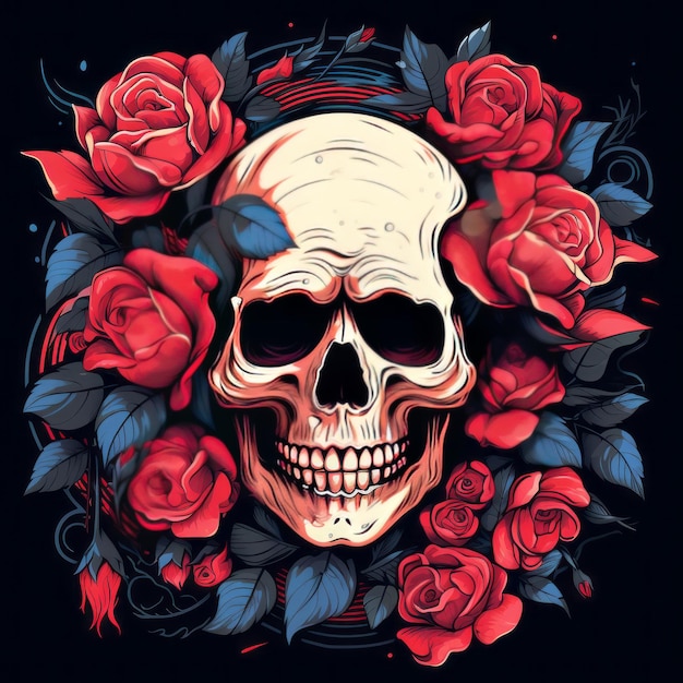 Bandit skull with roses illustration