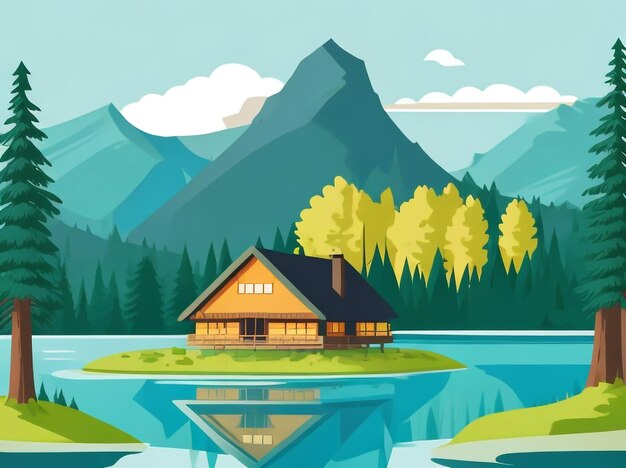 Banff bliss cartoonstyle summer landscape in canada's scenic banff