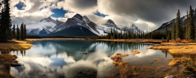 Photo banff national park in canada alberta beautiful forest in the mountains with lake