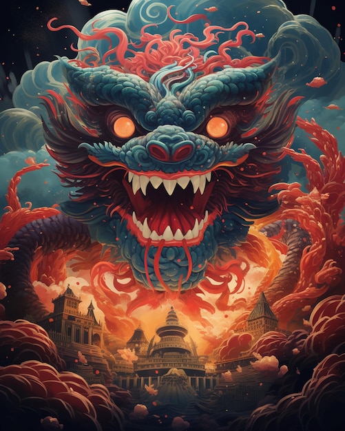 Bang Fai Phaya Naga Fireballs Festival Thailand poster illustration