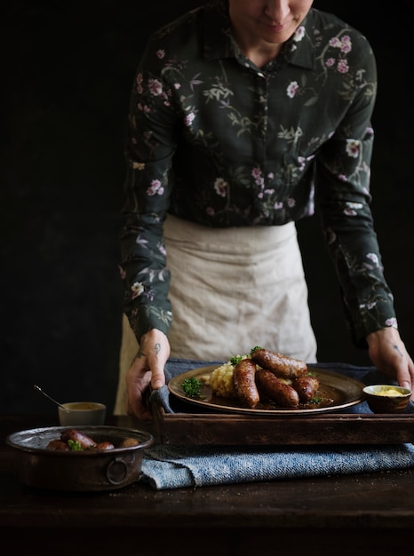 Bangers & puree voedsel fotografie recept idee