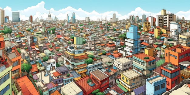 Базовая иллюстрация Бангкока в цветах передает динамику городского пейзажа