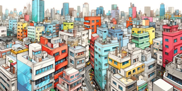 Bangkok in kleuren Basisillustratie legt de levendigheid van het stadsbeeld vast