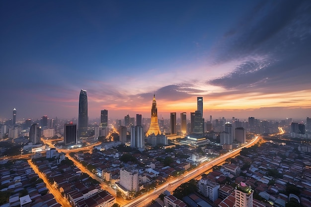 Photo bangkok skyline at sunrise capital city of thailand scenic cityscape