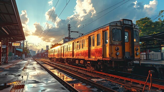 Photo bangkok skytrain stops on train tracks background banner hd