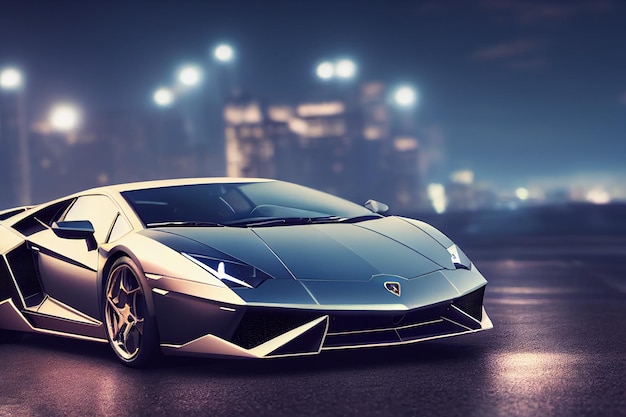 Bangkok Thailand 08082022 Lamborghini luxe super auto voor snelle sporten op premium verlichting achtergrond 3D illustratie