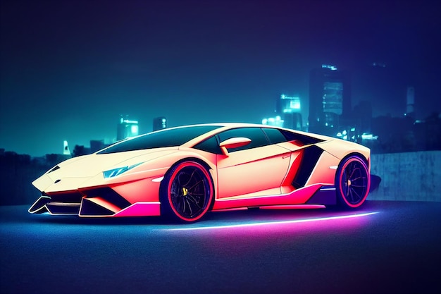 Бангкок Таиланд 08082022 Роскошный суперкар Lamborghini для быстрых видов спорта на фоне освещения премиум-класса 3D иллюстрация