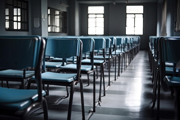 Bangkok Thailand 10 11 2022 Roll of chairs in an empty classroom