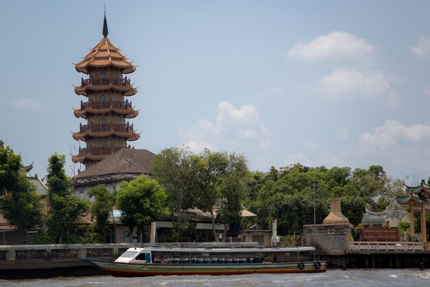 Bangkok thailand 25 march 2017 Long tail boat in Chao Phraya river in Bangkok Thailand in a summer day