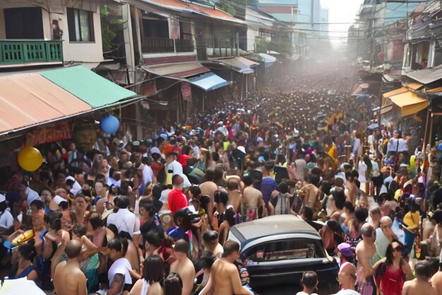 Бангкок, Таиланд 13 апреля 2025 года Толпа людей празднует Songkran, тайский Новый год в Бангкоке, Таиланд