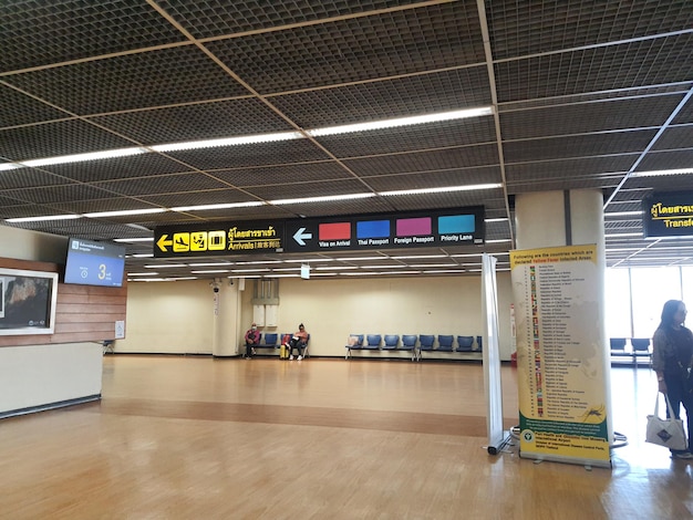 Bangkok Thailand on July 8 2023 Hallway or hall leading to the visa counter on arrival immigration and transfer to domestic Signage is very clear with Thai and English and some symbols