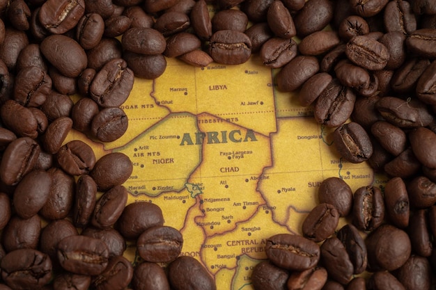 Bangkok Thailand March 14 2023 Coffee bean on Africa map import export trade online commerce concept