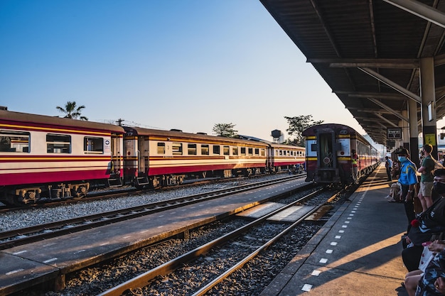 Bangkokthailand1312022unacquainted people at thon buri railway\
station in the moringthon buri railway station formerly known as\
bangkok noi station is a railway station in siriraj\
subdistrict