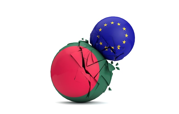 Bangladesh en de politieke ballen van de Europese Unie slaan 3D Render in elkaar