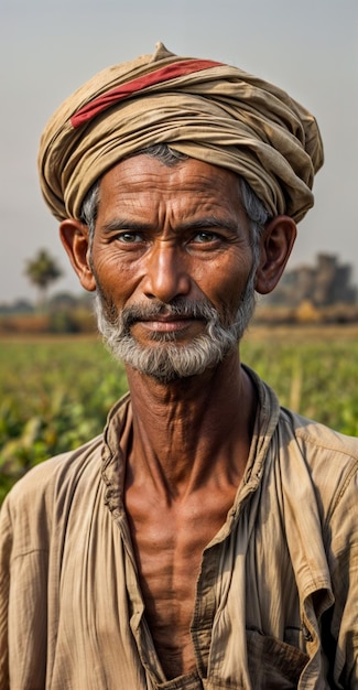 広大な畑の中のバングラデシュの農民の肖像画 農村の景色をAIが生成する
