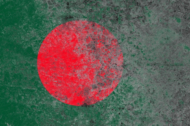 Bangladesh flag on a damaged old concrete wall surface