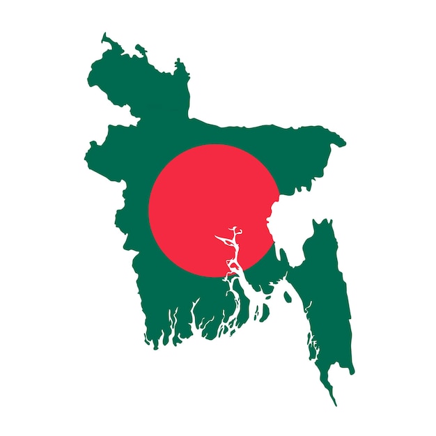 Контур страны карта флага Бангладеш с национальным флагом