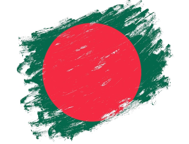 bangladesh flag painted on a grunge brush stroke white background