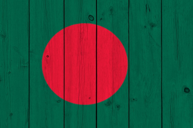 Bangladesh flag painted on old wood plank