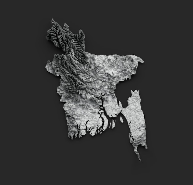 Bangladesh Map Shaded relief Color Height map on white Background 3d illustration