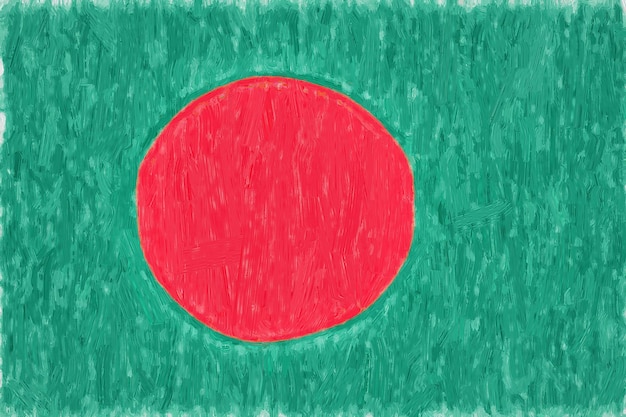 Bangladesh painted flag. Patriotic drawing on paper background. National flag of Bangladesh